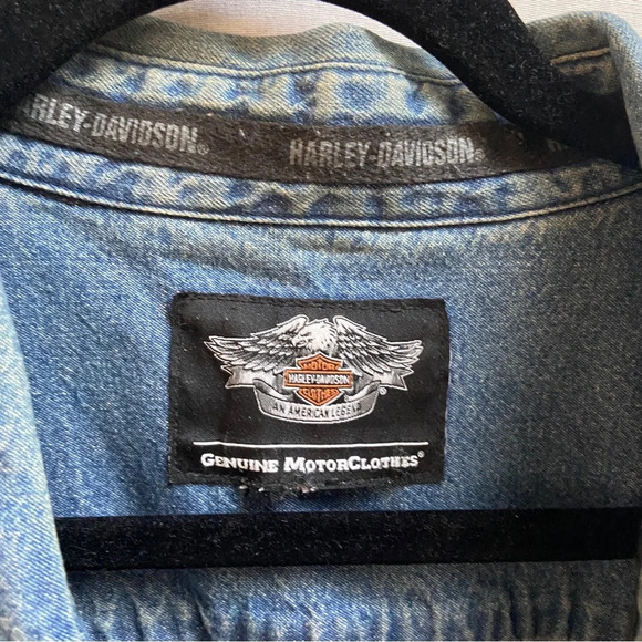 Harley Davidson Denim Long Sleeve Button Shirt 25”  PTP Sz XXL - Picture 6 of 10
